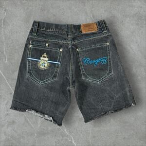 Coogi Y2K Size 32 Embroidered Skater Grunge Baggy Loose Denim Jean Shorts Jorts